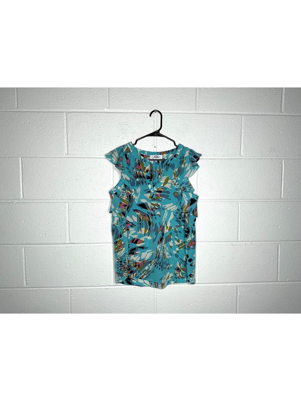 Tibi New York 100% Silk Abstract Pattern Flutter Sleeve Blouse